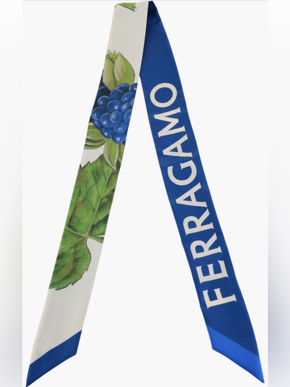 Brand New $270 Ferragamo Silk Skinny Scarf in Blue and Green